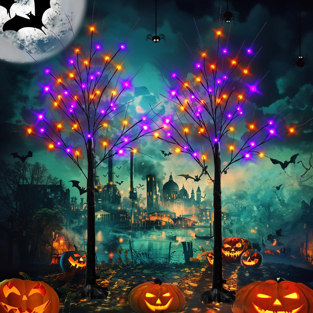 Dazzle Bright 4FT Halloween lighted birch tree with purple and orange lights