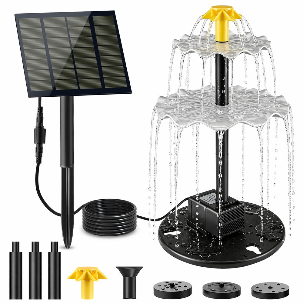 DDcafor Solar Water Fountain 3-Tier Cascade design in black