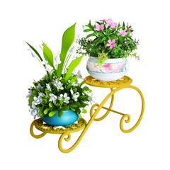 DDPow 2 Tier Golden Plant Stand front view with adjustable pot holder