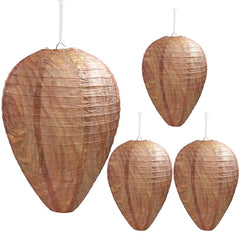 DECYOOL 4 pack yellow paper wasp nest decoy front view