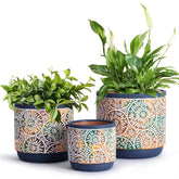 DeeCoo 3 Piece Ceramic Plant Pots Set in blue, front view