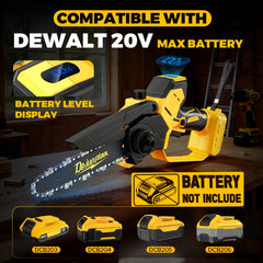 DEJUNPIOOL mini chainsaw showing 6-inch and 8-inch chains
