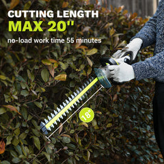 DEKOPRO hedge trimmer showing the 20-inch dual-action steel blade