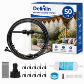 Delinlin 50FT Misting System with brass nozzles and black tubing