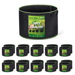 Delxo 20-pack 10-gallon black fabric grow bags front view