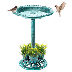 Demeyad Bird Bath 28in with 4 flower planters, green