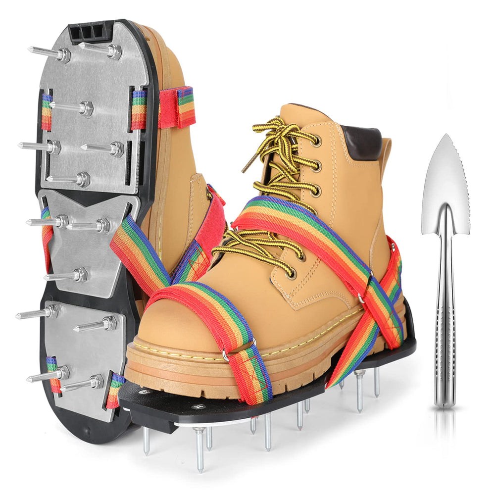 DenForste Lawn Aerator Shoes front view, colorful design