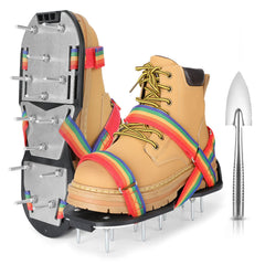 DenForste Lawn Aerator Shoes front view, colorful design