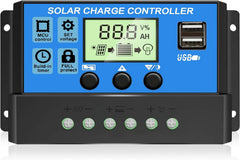 Depvko 30A PWM Solar Charge Controller front view with LCD display