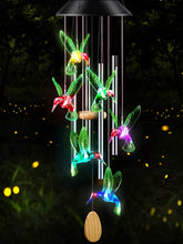 DesGully Hummingbird Solar Wind Chimes front view with colored tubes
