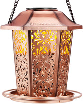 DesGully Solar Bird Feeder Lantern front view with metal finish