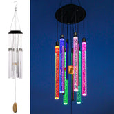 DesGully Solar Wind Chimes with 6 LED bars, silver, 37 inches long