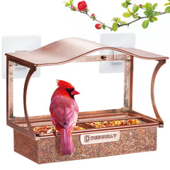 DesGully Window Bird Feeder in Antique Copper, front view