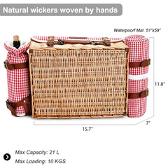 Detachable picnic table lid on wicker basket