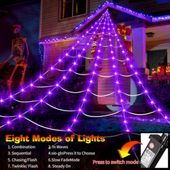 Detailed view of 200 LED bulbs on the spider web