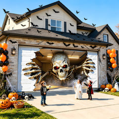 Detailed view of the garage scene illusion on the Allotall Halloween Garage Door Cover