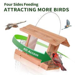 Detailed view of the wide fill opening of the bird feeder