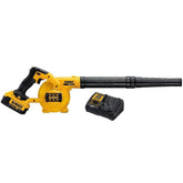 DEWALT 20V MAX Leaf Blower front view with battery and charger