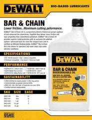 DEWALT Biodegradable Bar & Chain Oil label close-up