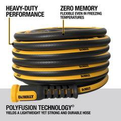 DEWALT garden hose showing anodized aluminum couplings