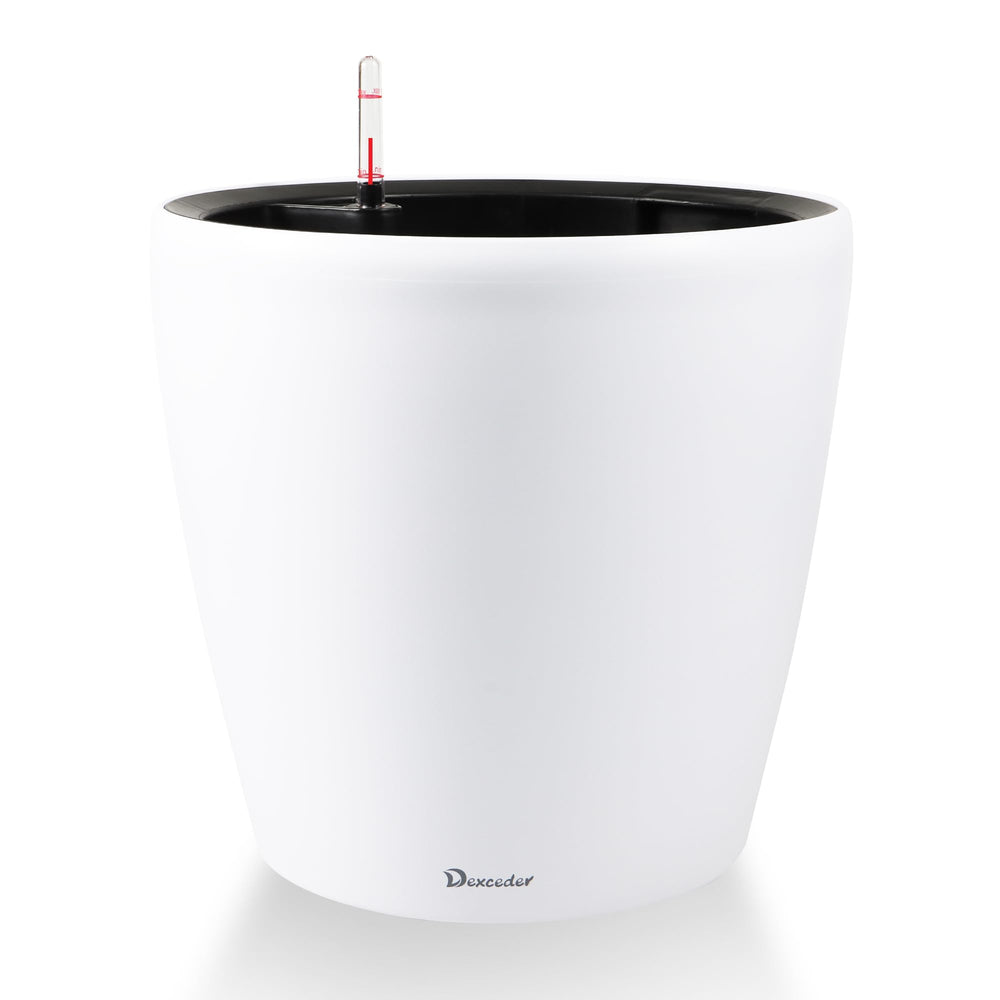 Dexceder Self Watering Planter 13x12 white matte front view