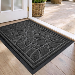 DEXI Front Door Mat 17x30 grey with floral pattern