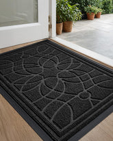 DEXI Front Door Mat 24x36 black with floral pattern