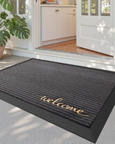 DEXI Welcome Grey Doormat front view with textured surface