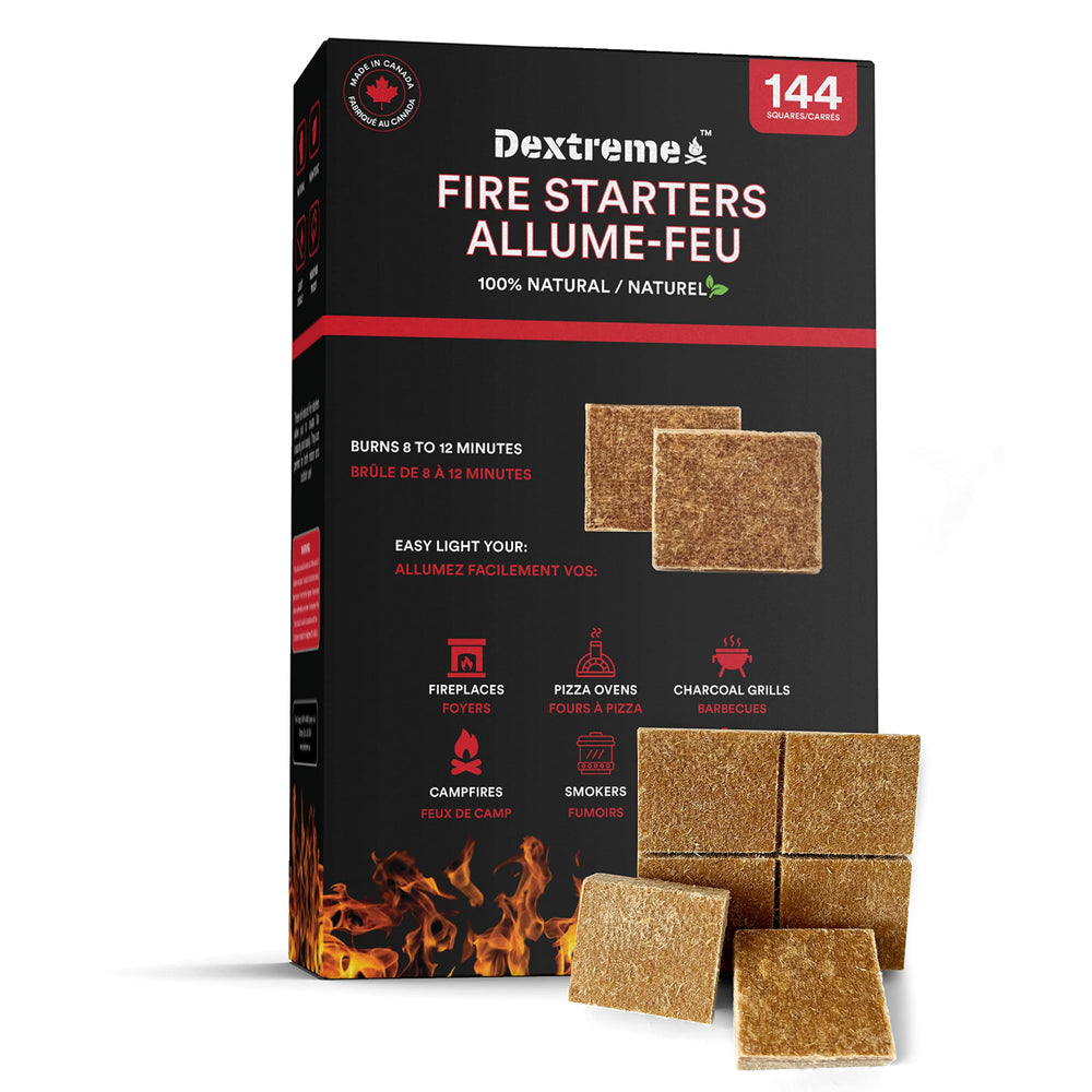 Dextreme fire starter pack containing 144 natural fire starter cubes front view