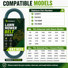 DIAKLY GX21833 Drive Belt installed on a John Deere mower
