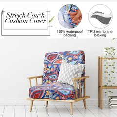 Different angles of Newwiee cushion covers in vivid paisley pattern
