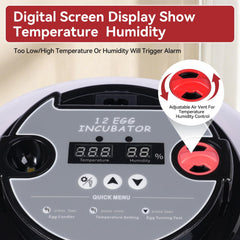 Digital display showing temperature and humidity in incubator