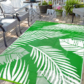 DiiKoo 8x10ft waterproof outdoor rug with green leaf pattern front view