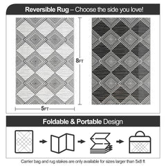 DiiKoo outdoor rug folded with carry bag for easy transport