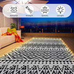 DiiKoo outdoor rug set up for camping with LED lights