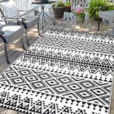 DiiKoo Waterproof Outdoor Rug 5x8ft front view with black and white geometric pattern