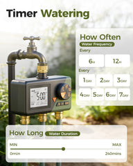 Diivoo Sprinkler Timer with settings displayed on the screen