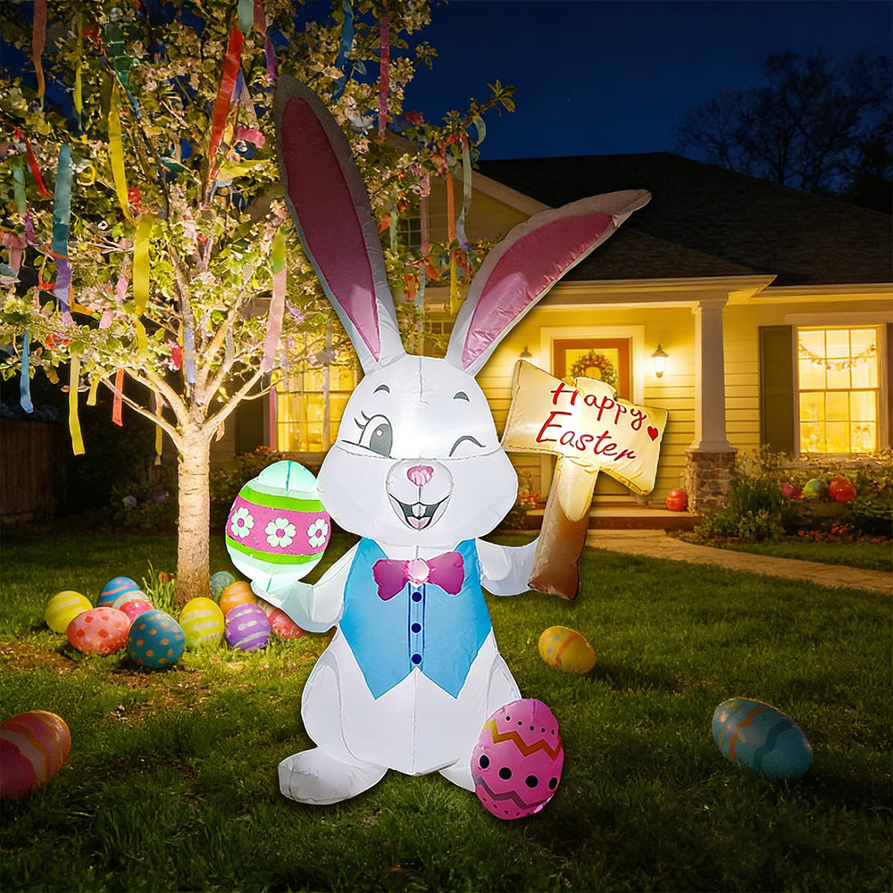 DILENK 5FT Easter inflatable bunny with eggs, front view