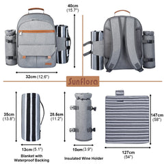 Dishwasher safe plates and stainless steel flatware inside Sunflora Backpack