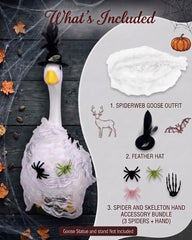 DIY ghost goose outfit draped on a 23-inch statue