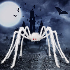 DIYDEC Giant Halloween Hairy Spider 59" white plush decoration front view