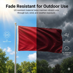 DMSE Solid Red Flag hanging on a balcony