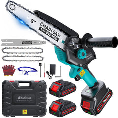 DocSmart 8 inch electric mini chainsaw front view with blue finish