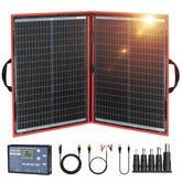 DOKIO 100W solar panel front view, folded position