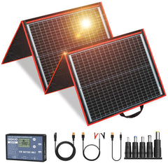 DOKIO 150W portable solar panel kit open view with monocrystalline silicon surface
