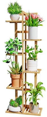 DolceLuna 6 Tier Indoor Plant Stand natural bamboo front view