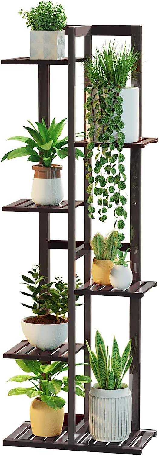 DolceLuna Plant Stand Indoor 6 Tier Bamboo Shelf Espresso