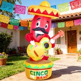 DomKom 6Ft Inflatable Chili Decoration front view with sombrero