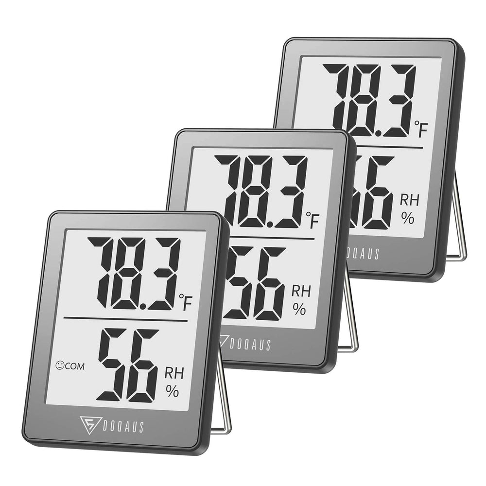 DOQAUS 3 Pack Digital Hygrometer indoor thermometer grey front view