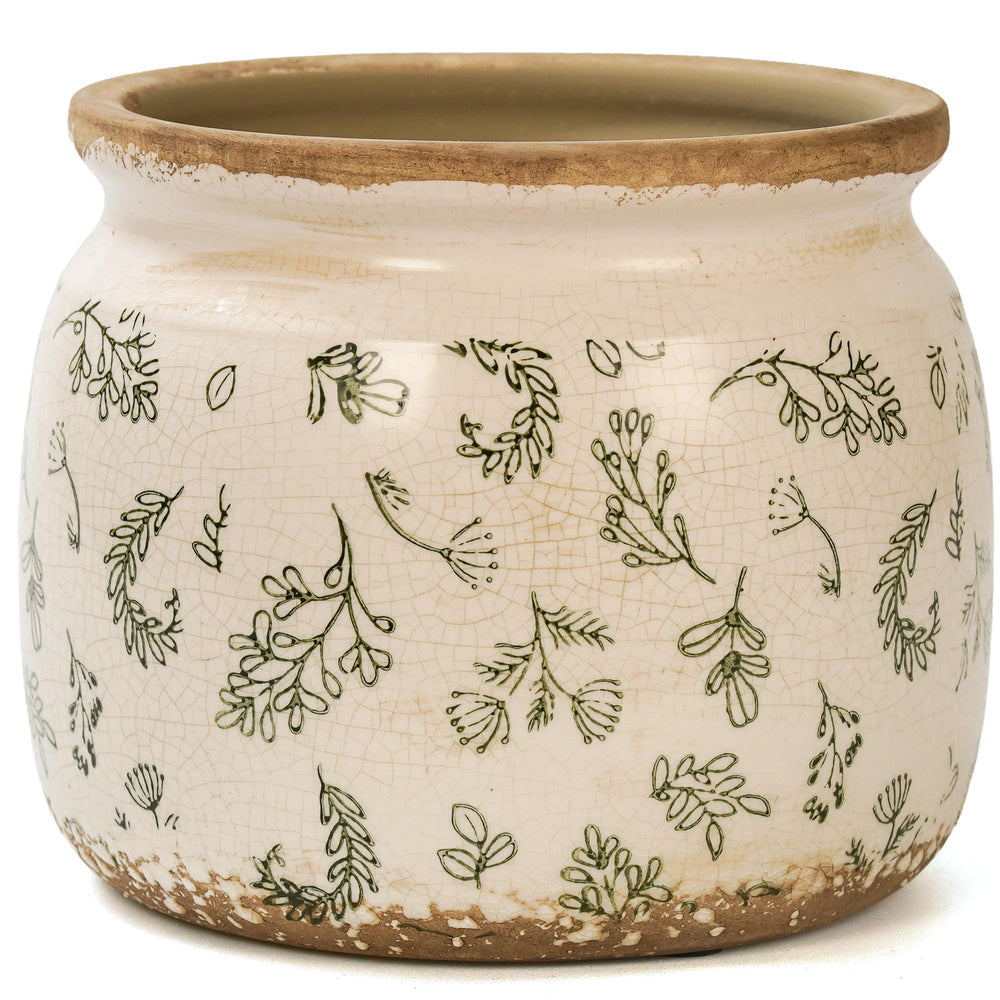 Dosayes Vintage Ceramic Flower Pot front view with ice crackle pattern